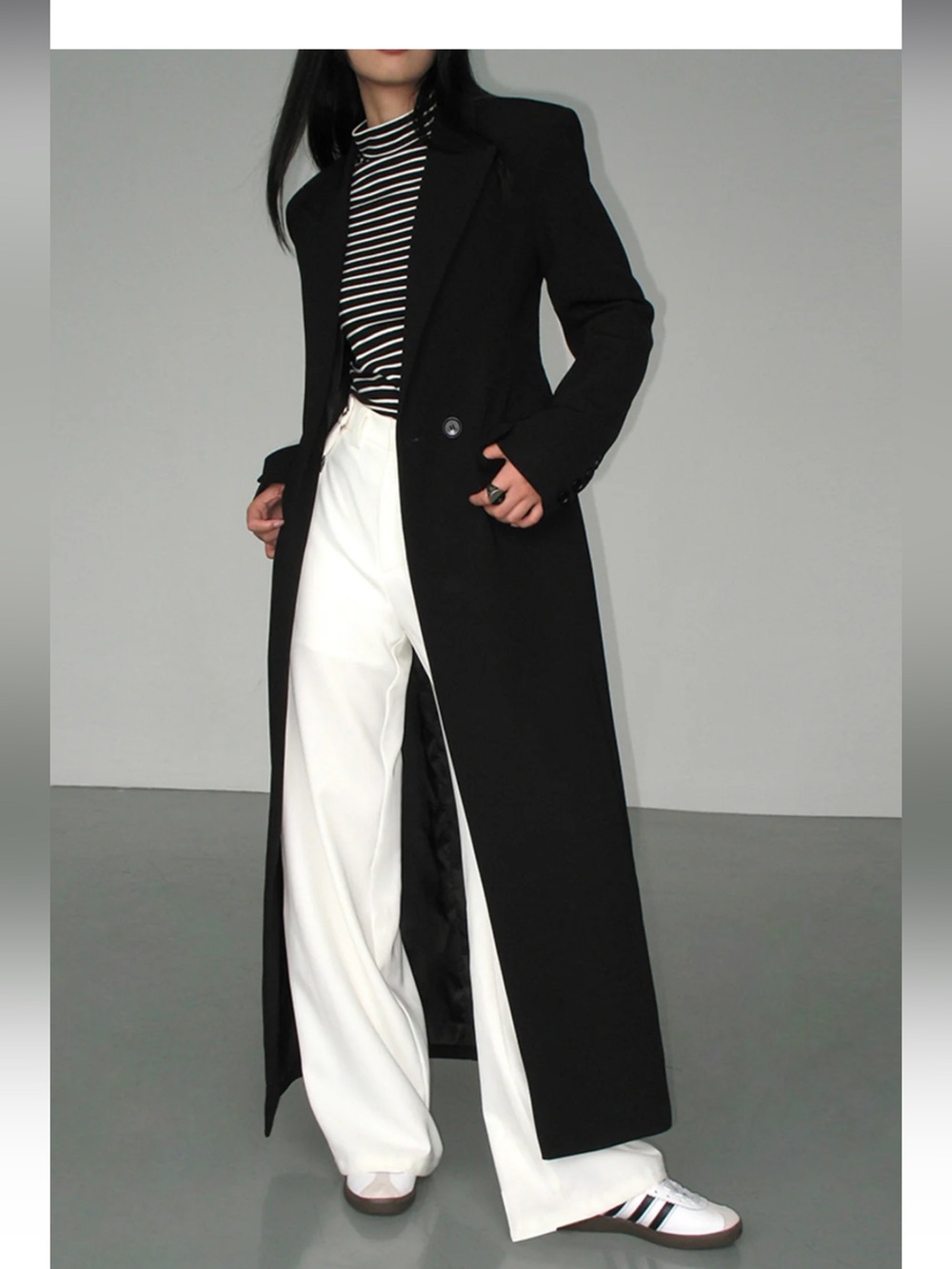 Commense Black Long Trench Coat - Picture 4 of 6